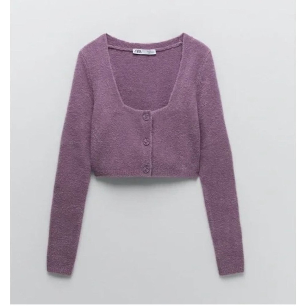 Zara Purple Crop Knit Sweater Women's Size Medium